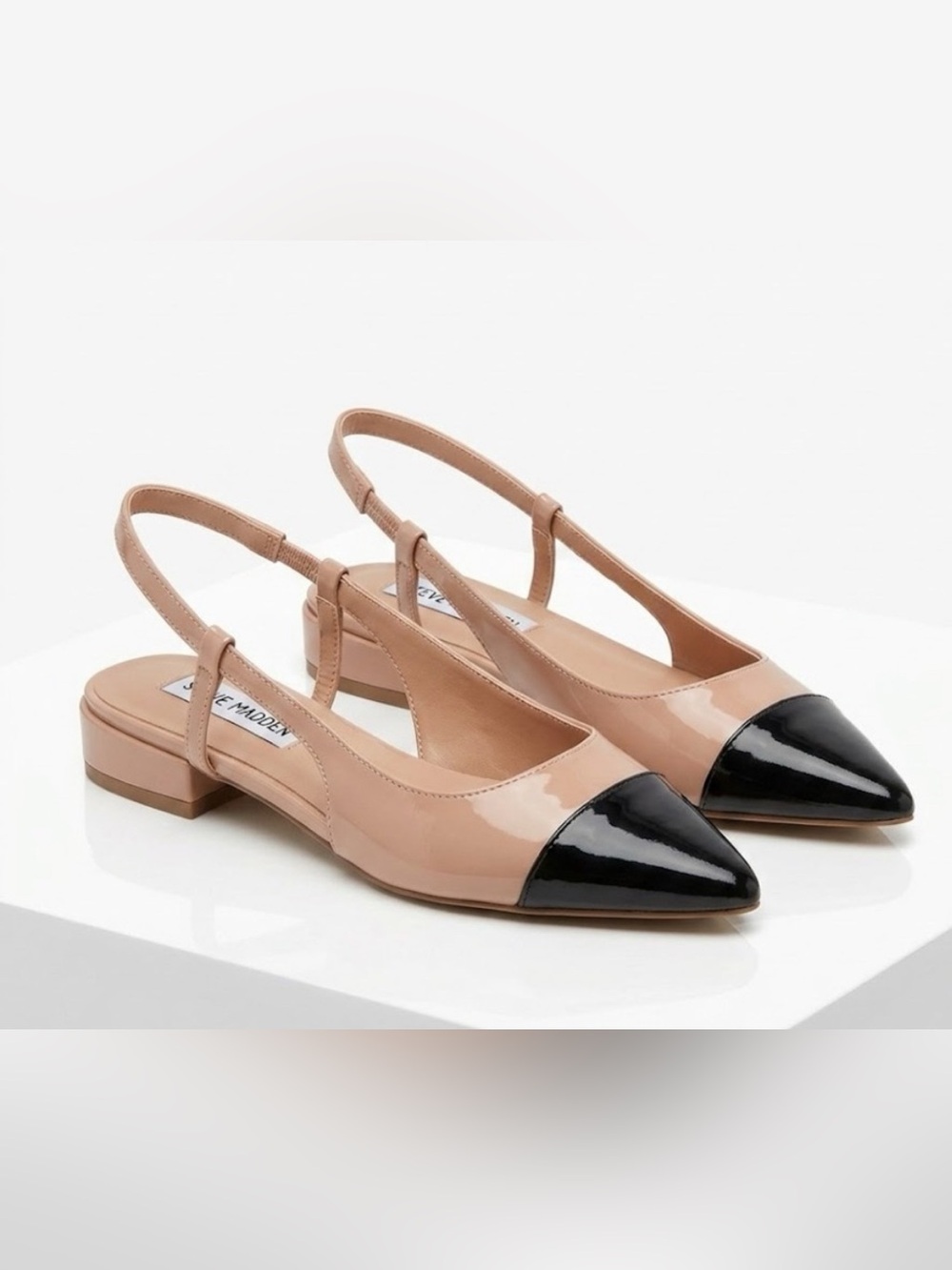 Steve Madden Two-Tone Nude and Black Pointed Slingback Flats
